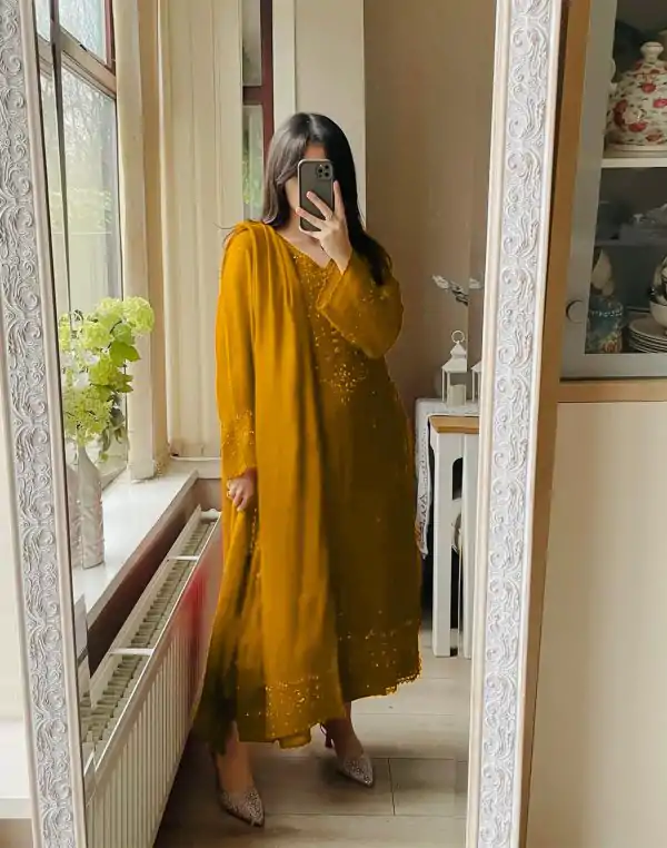 Yellow Georgette Embroidery Work Salwar Suit