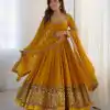 Yellow Georgette Multi Thread Work Gown