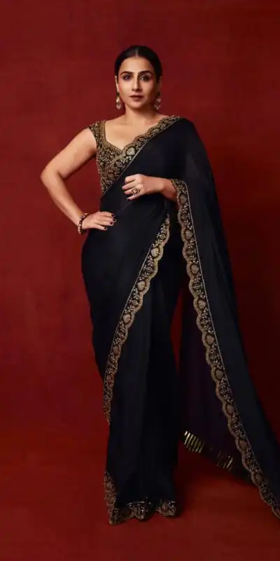 Black Chinno Silk Thread Sequence Work Saree