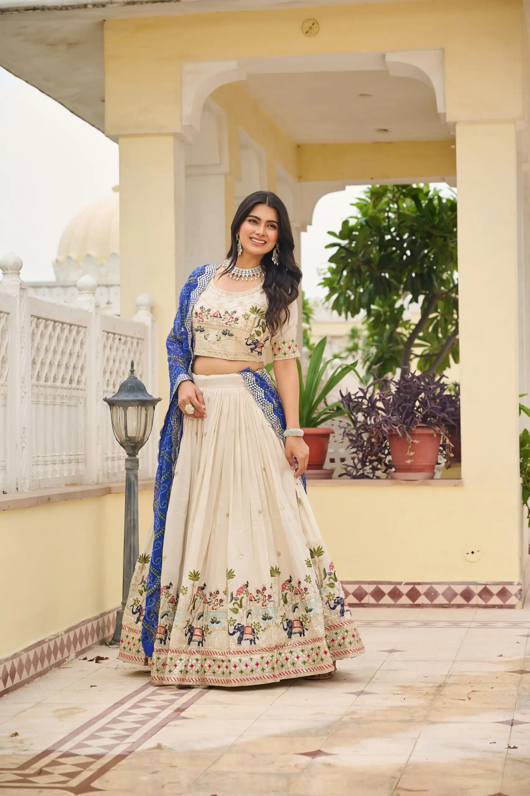 Blue Tissue Silk Embroidery Work Lehenga Choli - Image 2