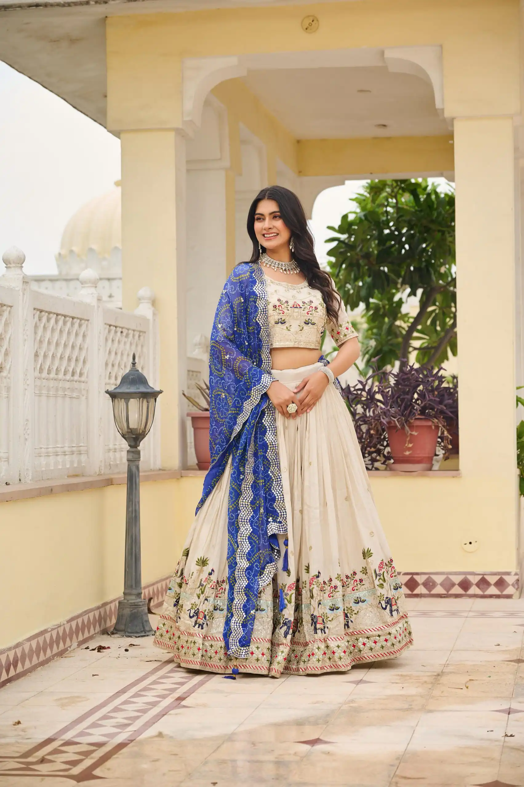Blue Tissue Silk Embroidery Work Lehenga Choli