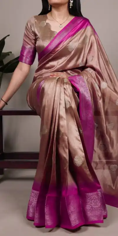 Brown Rumali Silk Zari Work Saree