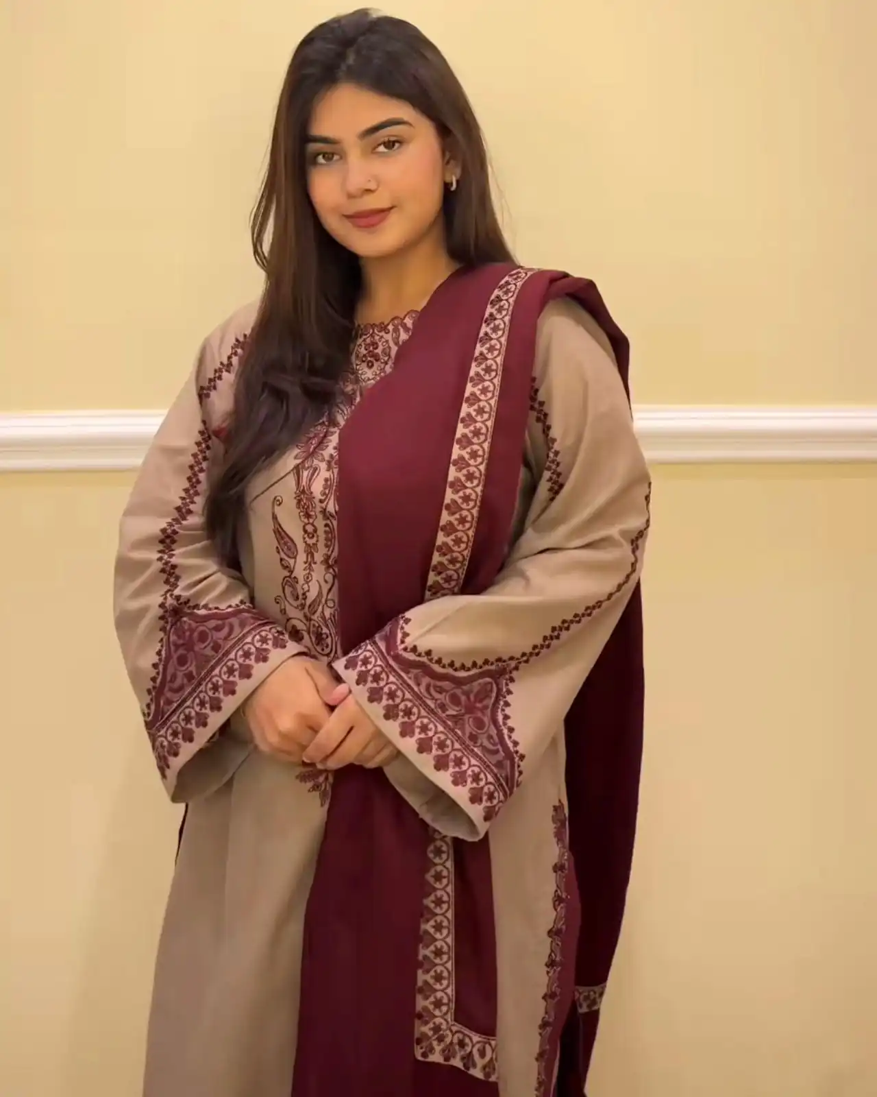 Chiku Faux Georgette Bead Embroidery Work Salwar Suit - Image 9