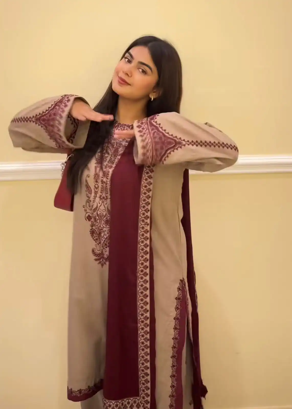 Chiku Faux Georgette Bead Embroidery Work Salwar Suit - Image 8