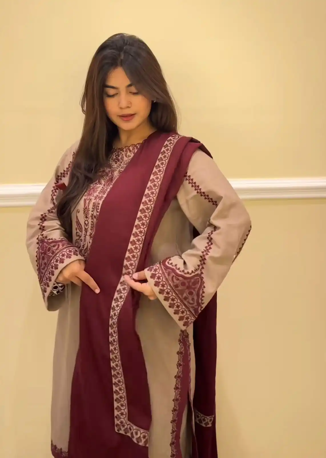 Chiku Faux Georgette Bead Embroidery Work Salwar Suit - Image 6