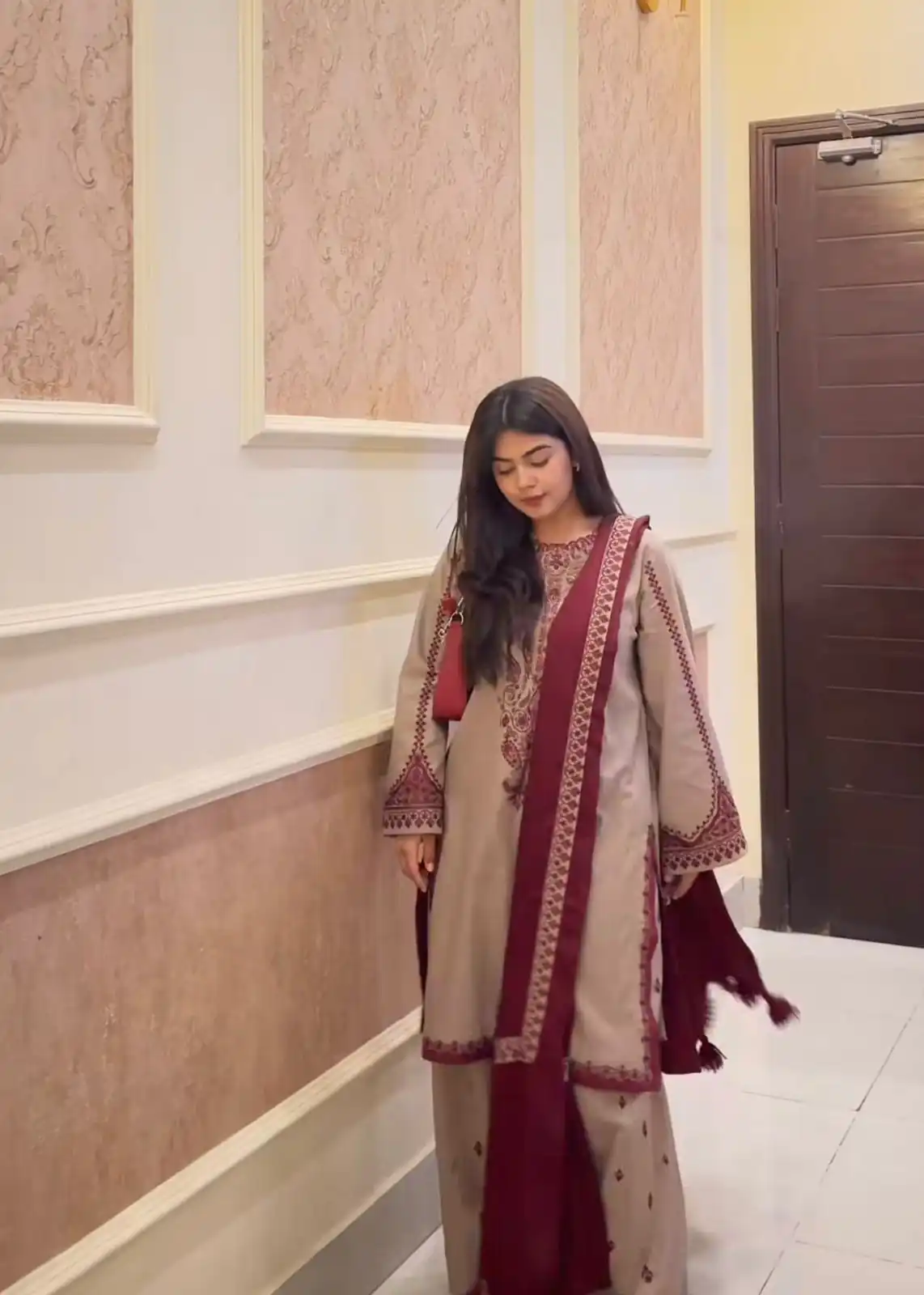 Chiku Faux Georgette Bead Embroidery Work Salwar Suit - Image 3