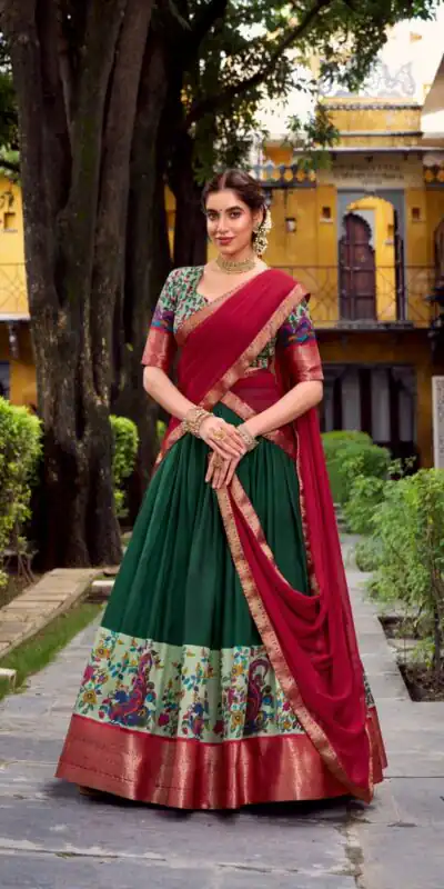 Green Aastha Silk Lace Zari Work Lehenga Choli