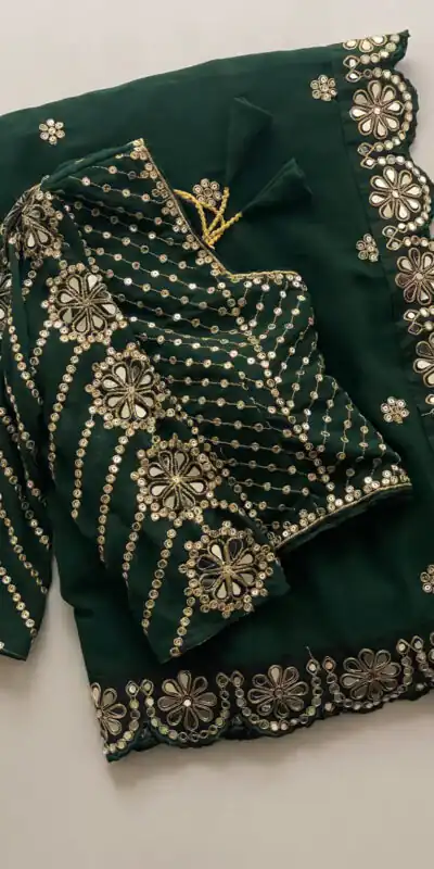 DF 3457 Green Color Georgette Sequence Original Mirror Work Saree Casual, Wedding, Festive, Events . Expected Delivery 4-6 Working Days @2099/- only | Designer Sarees, Embroidered Sarees, Sarees, Bollywood Sarees, Creative Sarees, Ethnic Saree, Modern Digital sarees, Party Wear Sarees