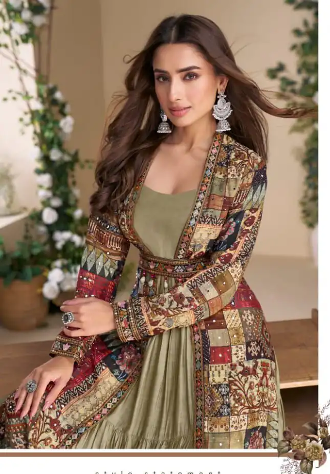 Grey Blooming Georgette Mirror Work Embroider Kurti - Image 2