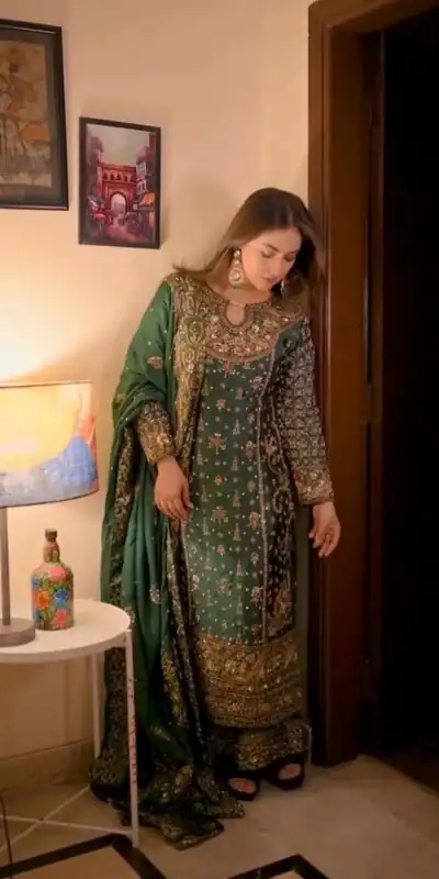 NSR 879 Mahendi Faux Georgette Salwar Suit with Embroidery Work. Available at ₹2399 only. Delivery 4-6 Working Days. Shop now. | Lehenga, Bollywood Lehenga, Creative Lehenga, Designer Lehenga, Embroidered Lehenga, Party Wear Lehenga