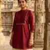 Maroon Rayon Multi Embroidery Work Kurti