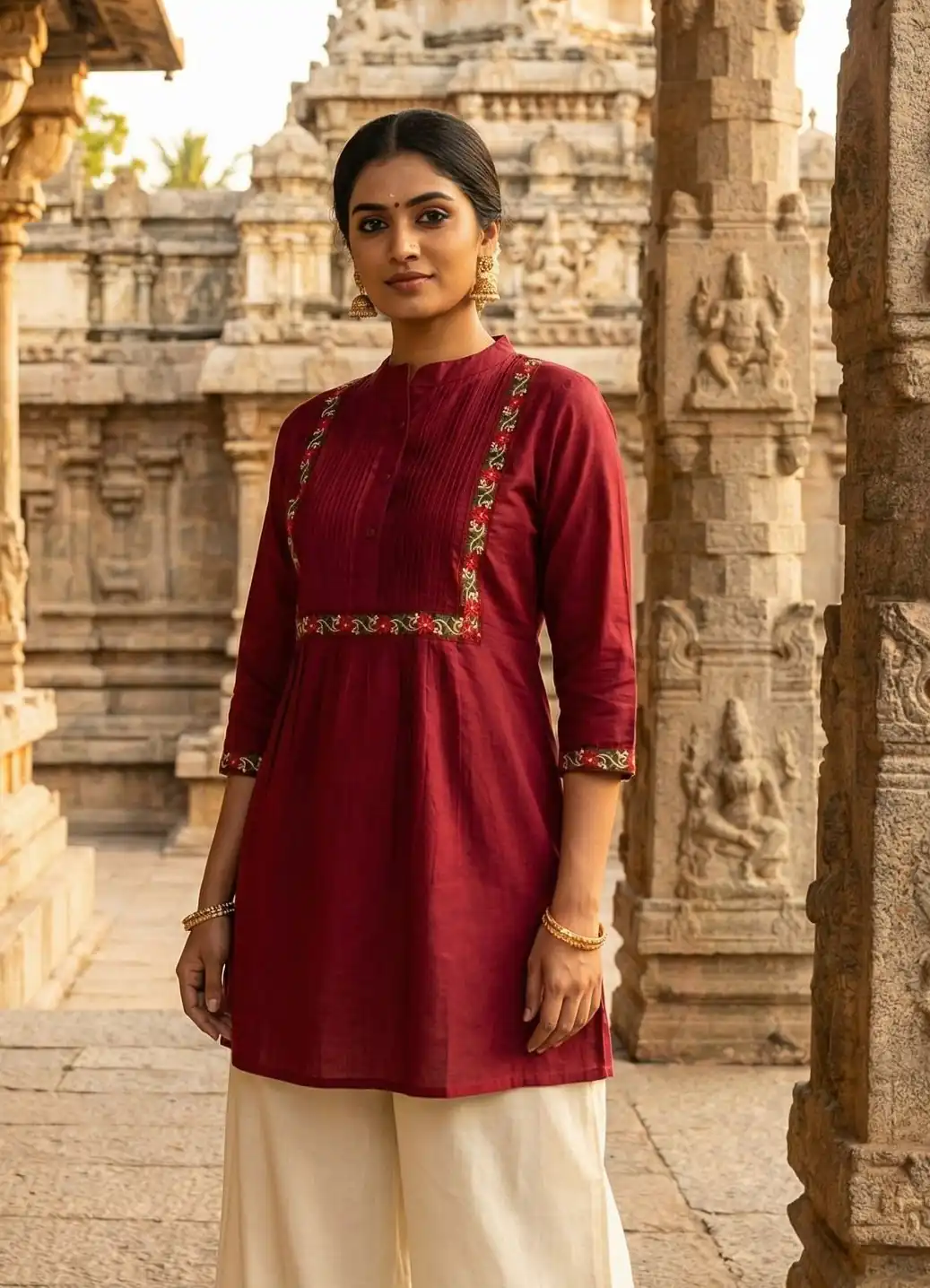 Maroon Rayon Multi Embroidery Work Kurti