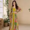 Mustard Blooming Georgette Mirror Work Embroider Kurti