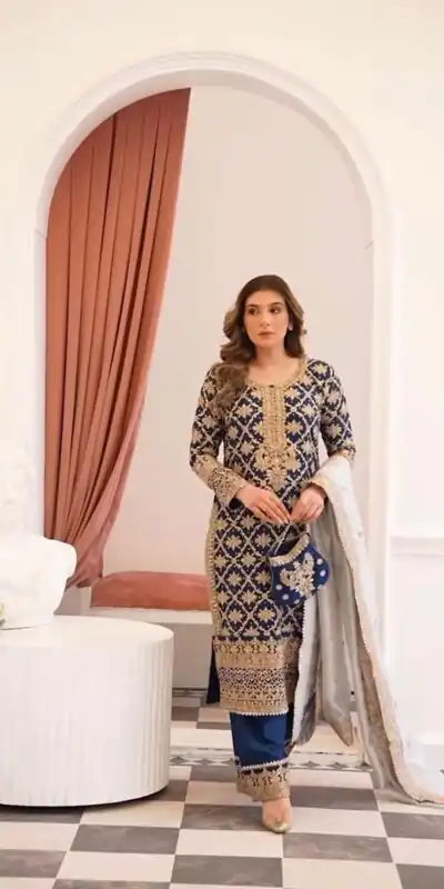 SRK 5310 Navy Blue Faux Georgette Salwar Suit Perfect for Wedding, Party, Baisakhi, Pooja, Reception – . Best Price ₹2149. Delivery 4-6 Working Da | Lehenga, Bollywood Lehenga, Creative Lehenga, Designer Lehenga, Embroidered Lehenga, Party Wear Lehenga