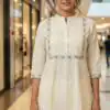 Off White Rayon Multi Embroidery Work Kurti