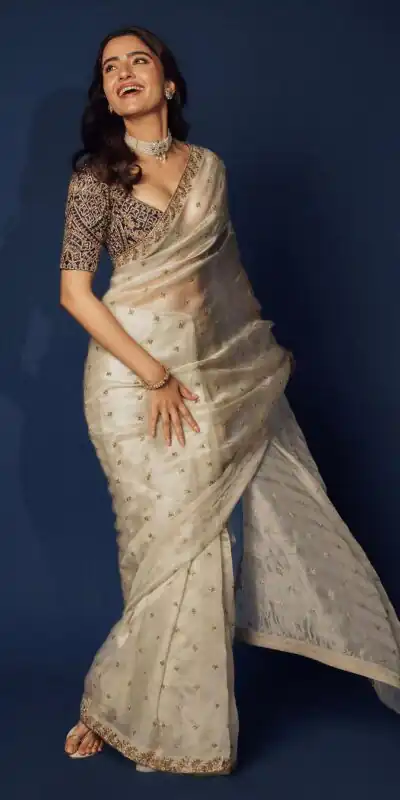 Off White Soft TB Organza Lace Zari Work Saree