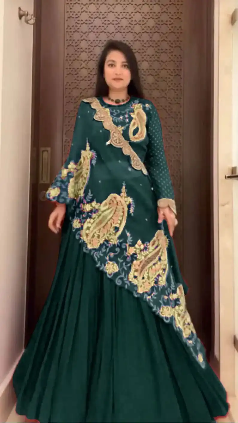 Peacock Blue Georgette Embroidery Work Lehenga Choli