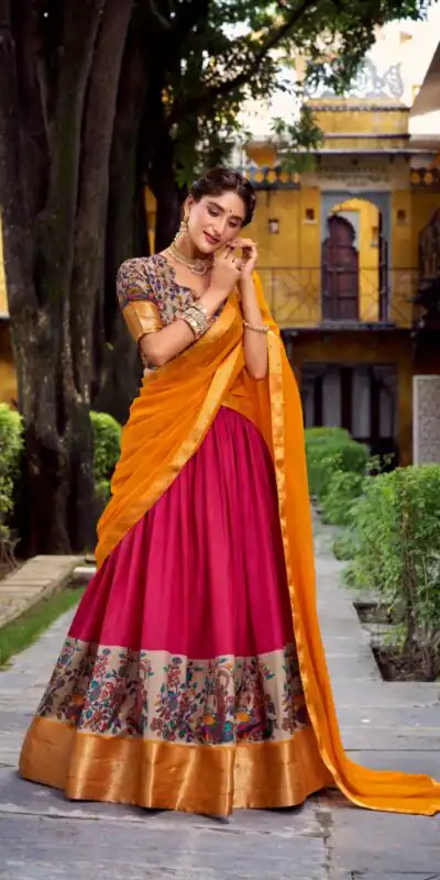 Pink Aastha Silk Lace Zari Work Lehenga Choli