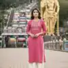 Pink Rayon Embroidery Work Kurti