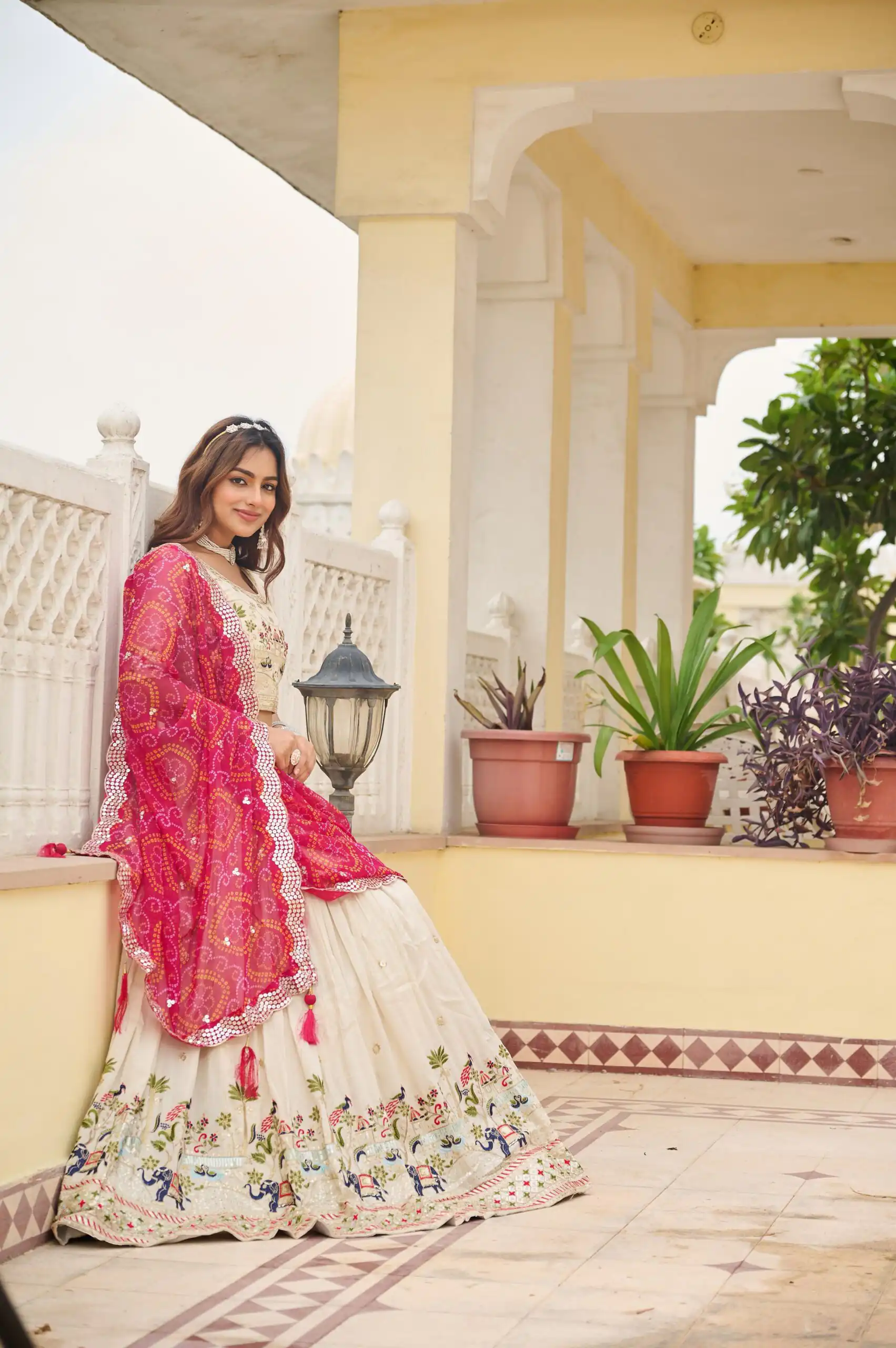 Pink Tissue Silk Embroidery Work Lehenga Choli