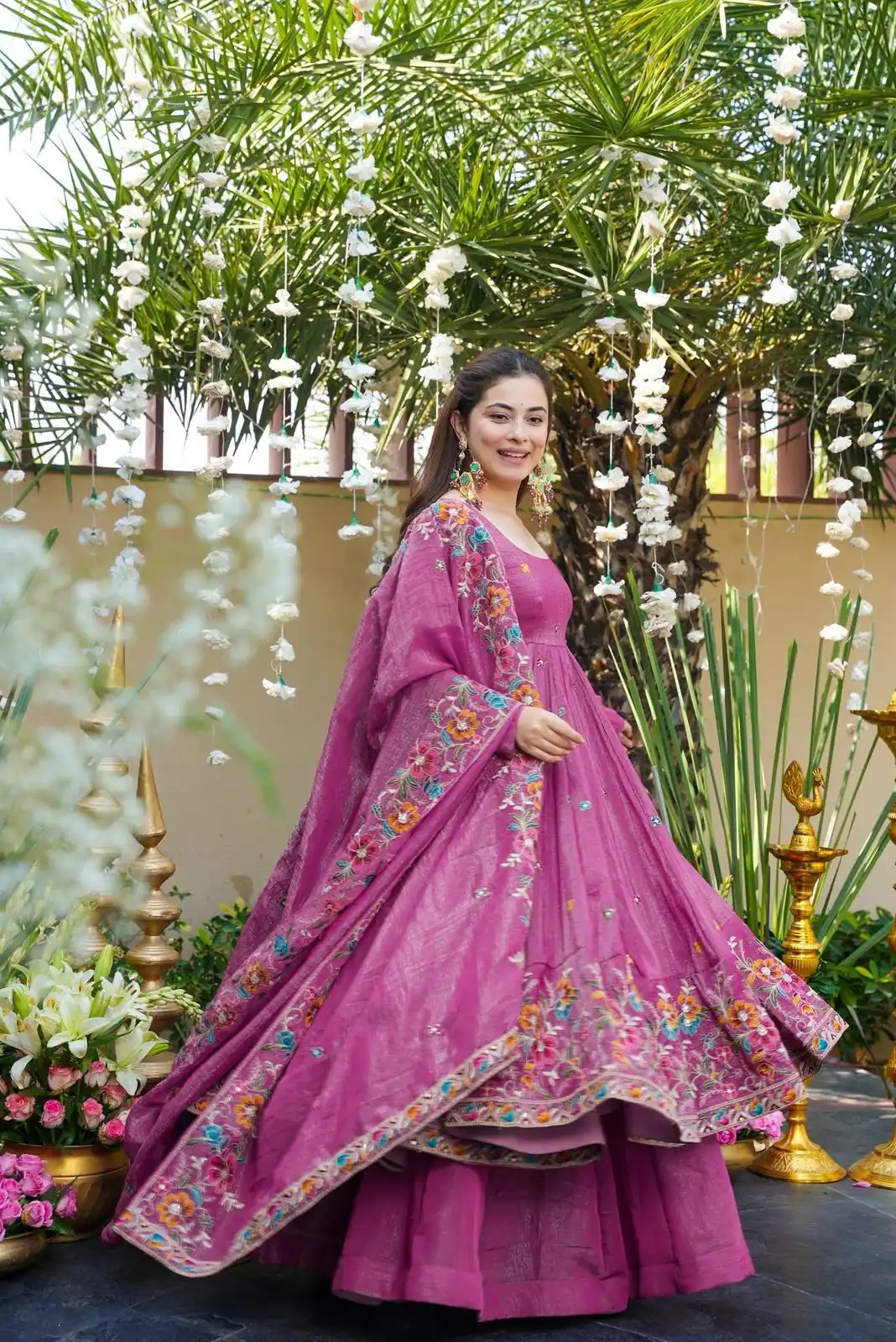 NSR 880 Purple Crunchy Silk Gown with Embroidery Work. Wedding, Party, Festive, Events Grab it for ₹2249. Delivery 4-6 Working Days. Shop now. | Gowns, Bollywood Gowns, Creative Gowns, Designer Gowns, Embroidered Gowns, Party Wear Gowns