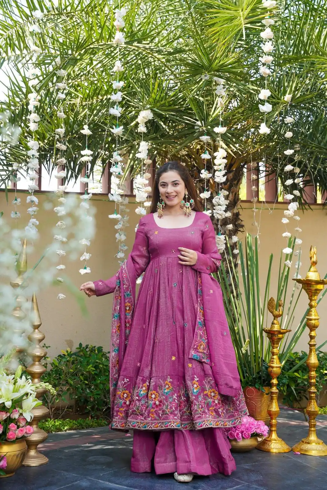 NSR 880 Purple Crunchy Silk Gown with Embroidery Work. Wedding, Party, Festive, Events Grab it for ₹2249. Delivery 4-6 Working Days. Shop now. | Gowns, Bollywood Gowns, Creative Gowns, Designer Gowns, Embroidered Gowns, Party Wear Gowns