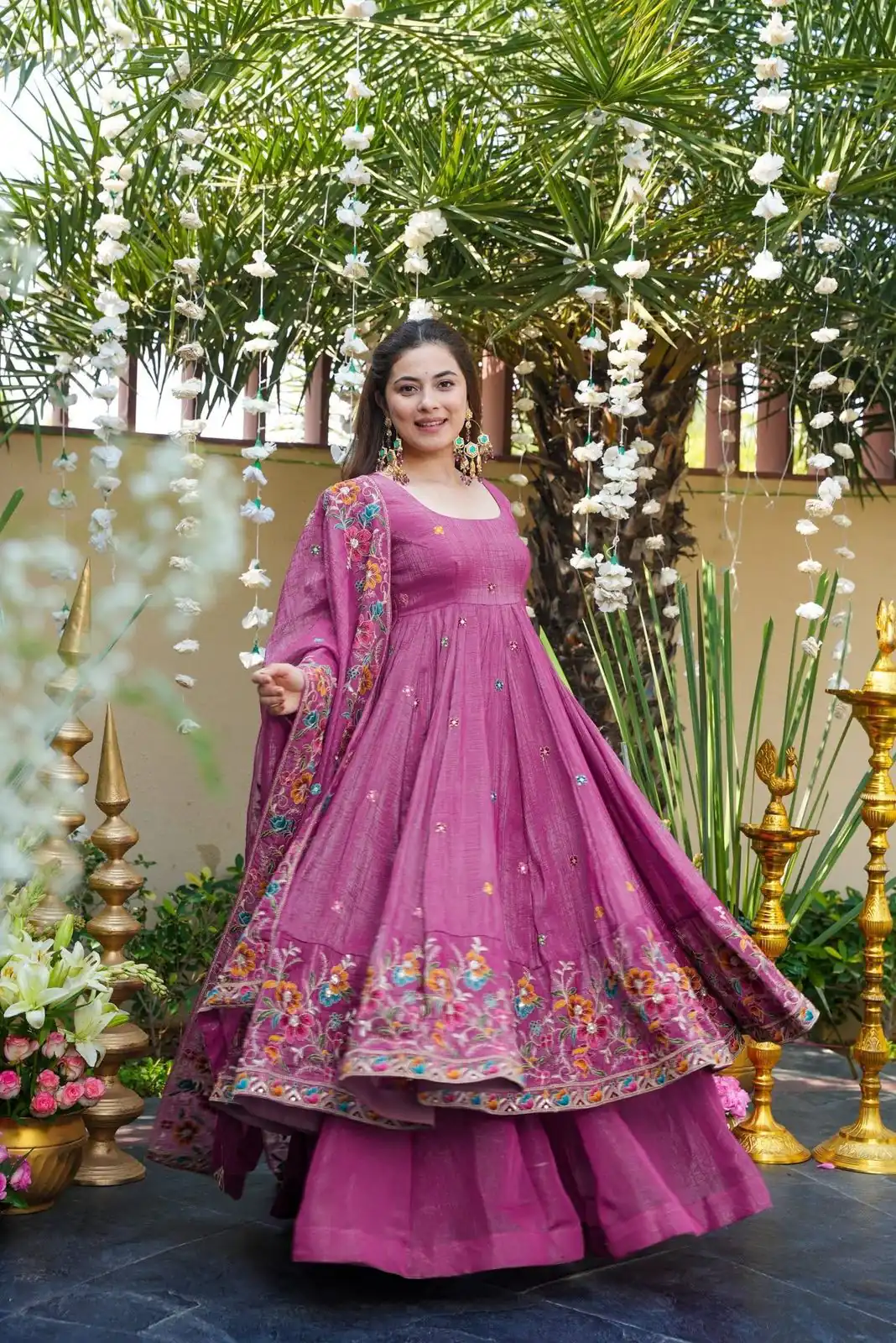 NSR 880 Purple Crunchy Silk Gown with Embroidery Work. Wedding, Party, Festive, Events Grab it for ₹2249. Delivery 4-6 Working Days. Shop now. | Gowns, Bollywood Gowns, Creative Gowns, Designer Gowns, Embroidered Gowns, Party Wear Gowns