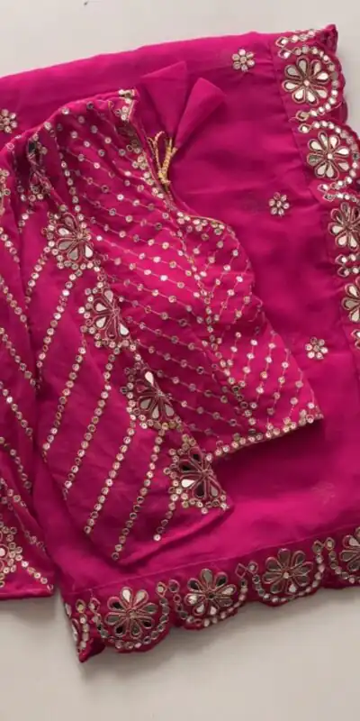 DF 3457 Rani Pink Color Georgette Sequence Original Mirror Work Saree Casual, Wedding, Festive, Events . Expected Delivery 4-6 Working Days @2099/- only | Designer Sarees, Embroidered Sarees, Sarees, Bollywood Sarees, Creative Sarees, Ethnic Saree, Modern Digital sarees, Party Wear Sarees