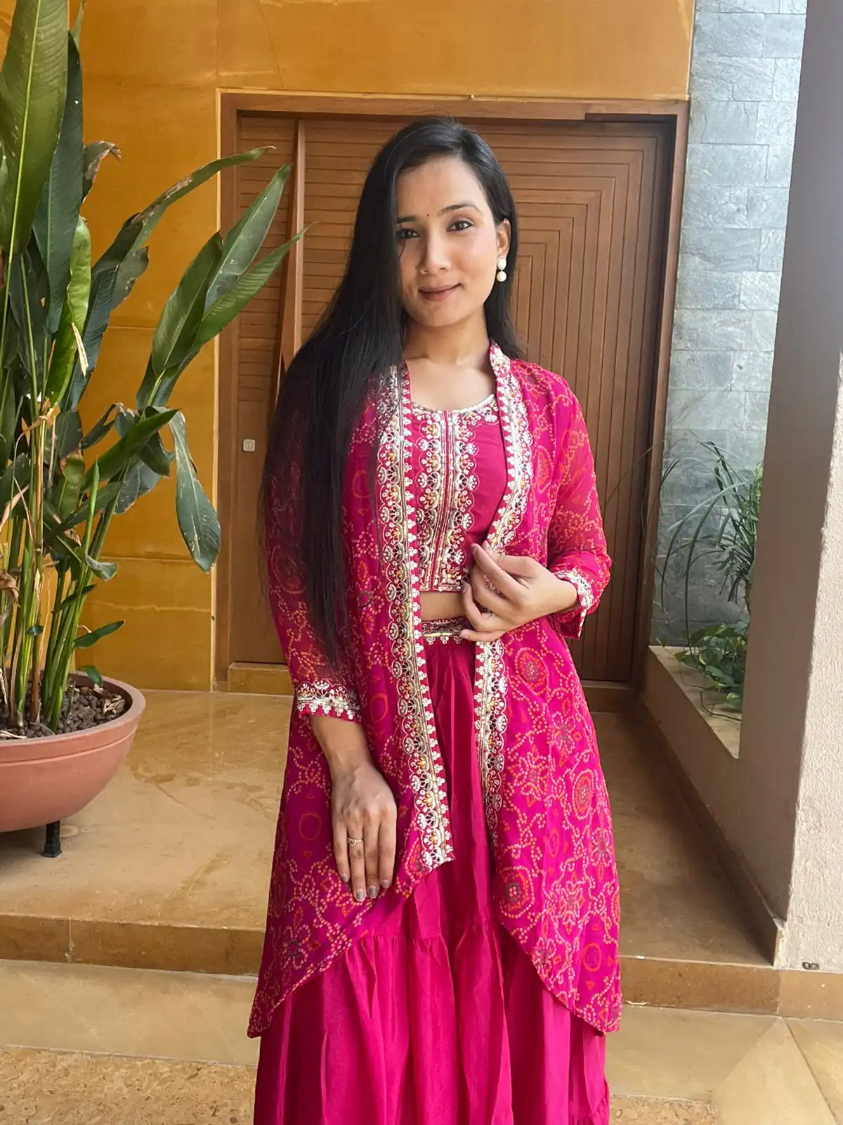 Red Chinon Thread Embroidery Work Lehenga Choli - Image 10