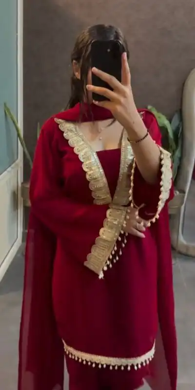 SRK 5306 Red Faux Georgette Salwar Suit with Lace Work & Embroidery Work. Special Price ₹1899. Delivery 4-6 Working Days. Shop now. | Lehenga, Bollywood Lehenga, Creative Lehenga, Designer Lehenga, Embroidered Lehenga, Party Wear Lehenga