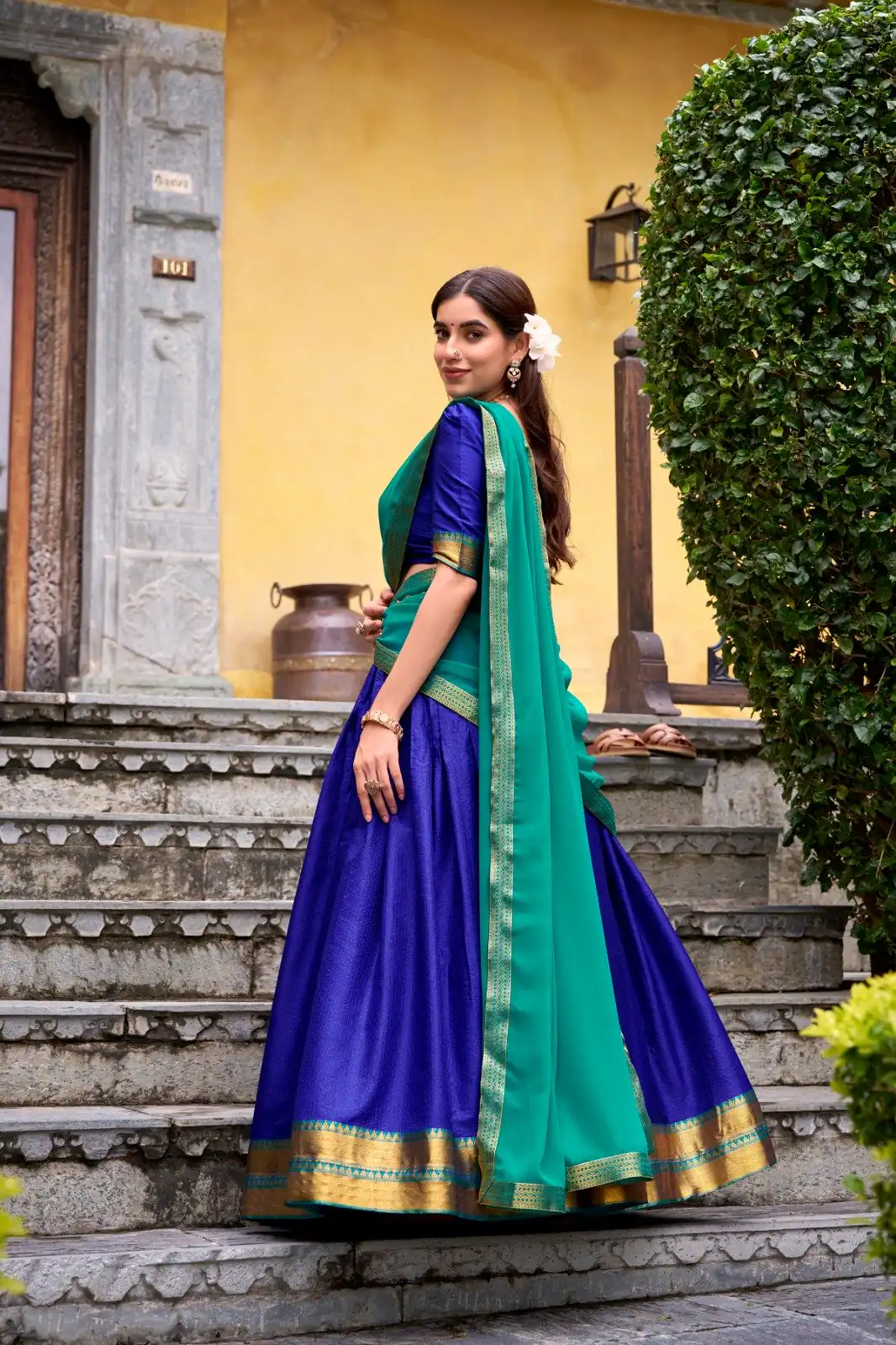 Royal Blue Poly Cotton Lace Zari Work Lehenga Choli - Image 2