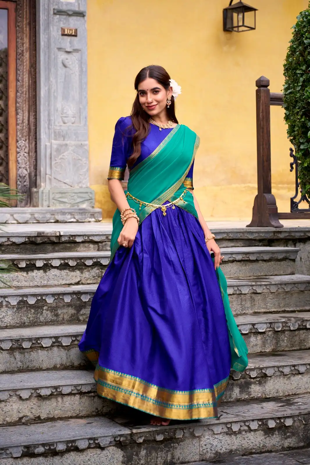 Royal Blue Poly Cotton Lace Zari Work Lehenga Choli