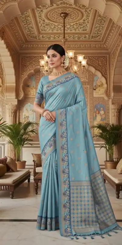 Sky Blue Banarasi Silk Zari Weaving Work Saree