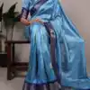 Sky Blue Rumali Silk Zari Work Saree
