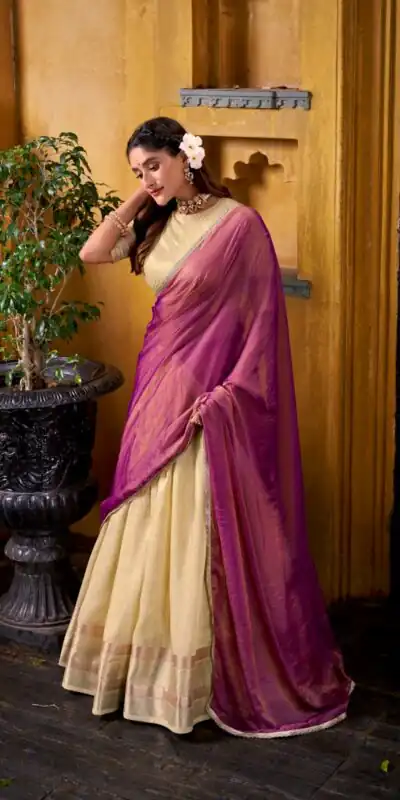 Yellow Dupion Silk Lace Zari Work Lehenga Choli