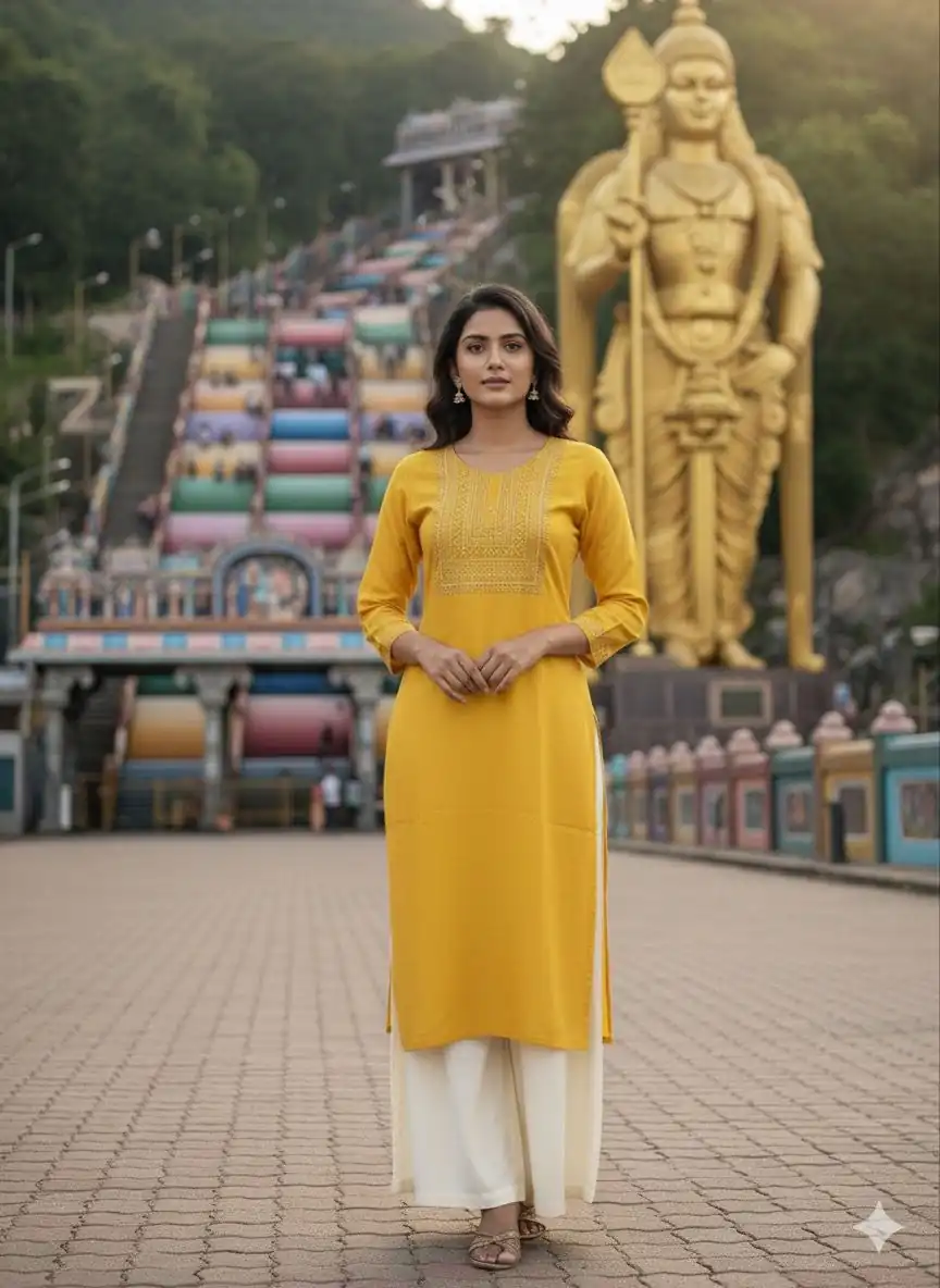 Yellow Rayon Embroidery Work Kurti