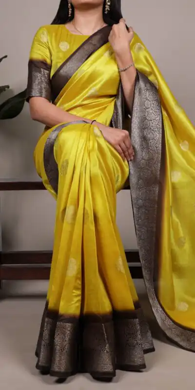 Yellow Rumali Silk Zari Work Saree