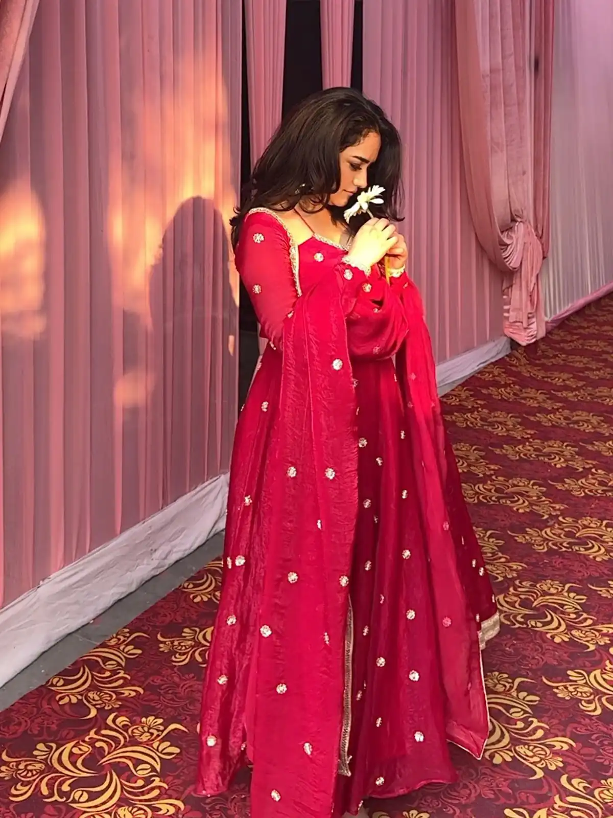 Red Fendy Silk Lace Work Salwar Suit - Image 4