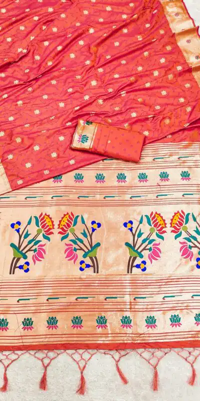 Peach Paithani Silk Lace Zari Work Saree