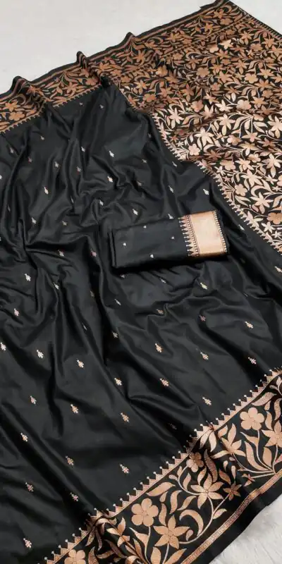 Black Banarasi Silk Zari Weaving Lace Work Saree