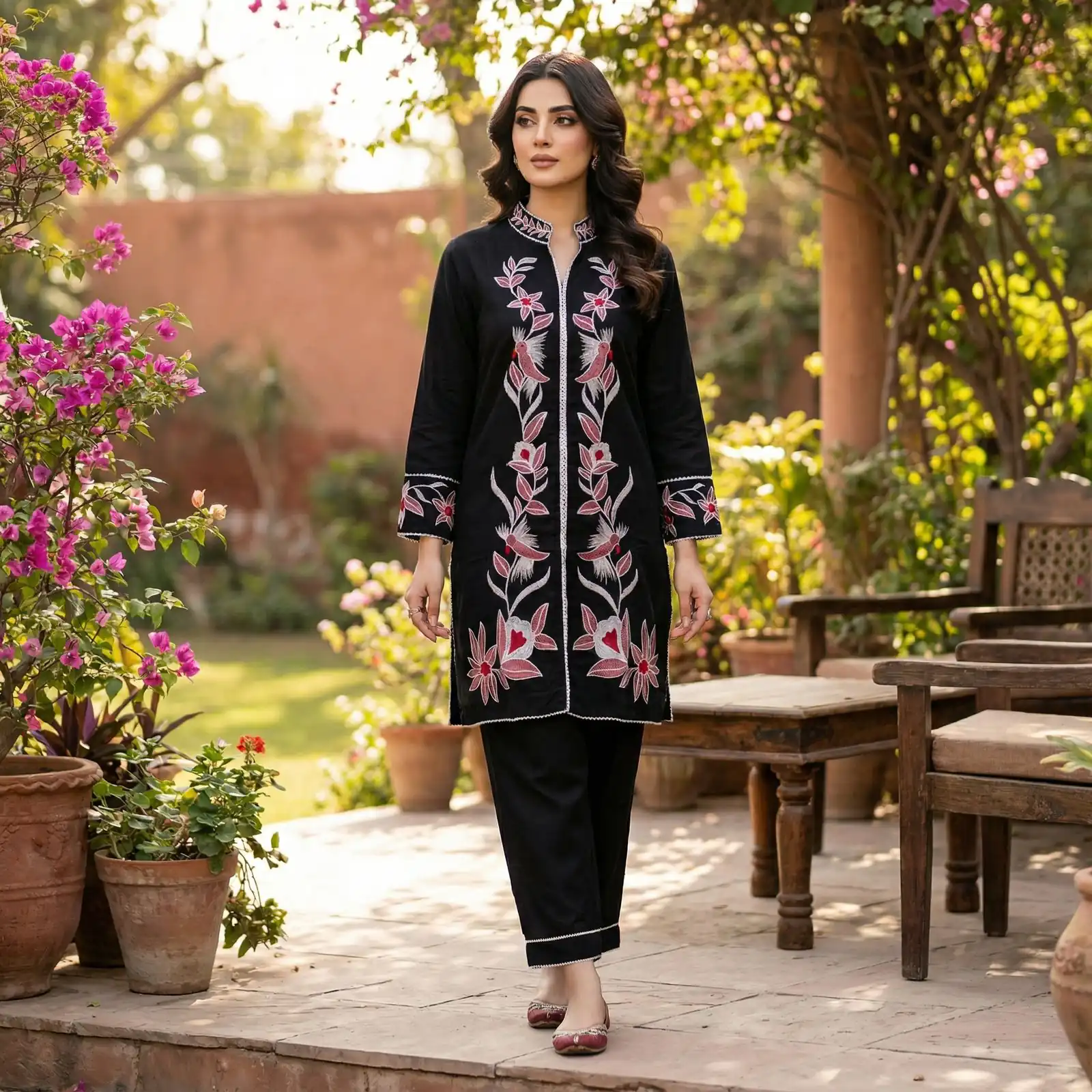 Black Rayon With Embroidery Work Kurti