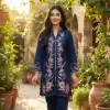 Navy Blue Rayon With Embroidery Work Kurti