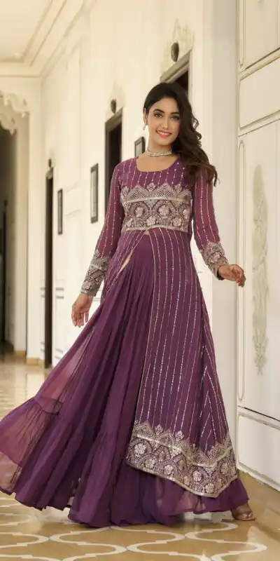 Wine Fox Georgette Embroidery Work Lehenga Choli