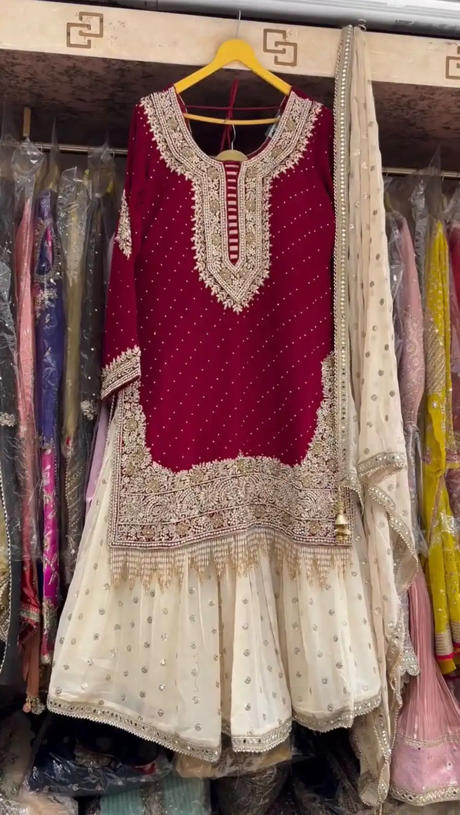Maroon Georgette Lace Work Salwar Suit