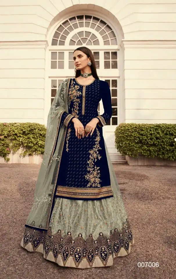 Grey Georgette Embroidery Stone Work Lehenga Choli