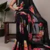 Black Chiffon Lace Work Saree