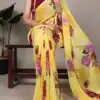 Yellow Chiffon Lace Work Saree