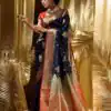 Navy Blue Soft Lichi Silk Border Work Saree