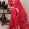 Red Chinon Zari Weaving Work Saree