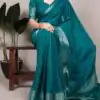 Teal Chinon Zari Weaving Work Saree